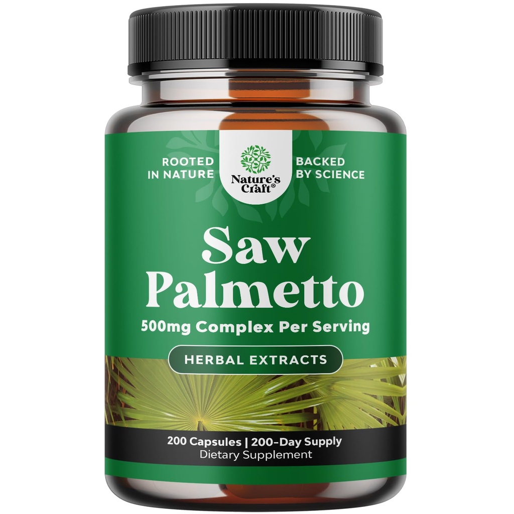Ekstra moč žaga Palmetto Extract - Napredni zeliščni kompleks za zdravje las in urinsko podporo z rastlinskimi steroli in aromanoidi - Potent zeliščni dodatek s 500mg na serviranje - 200 kapsul