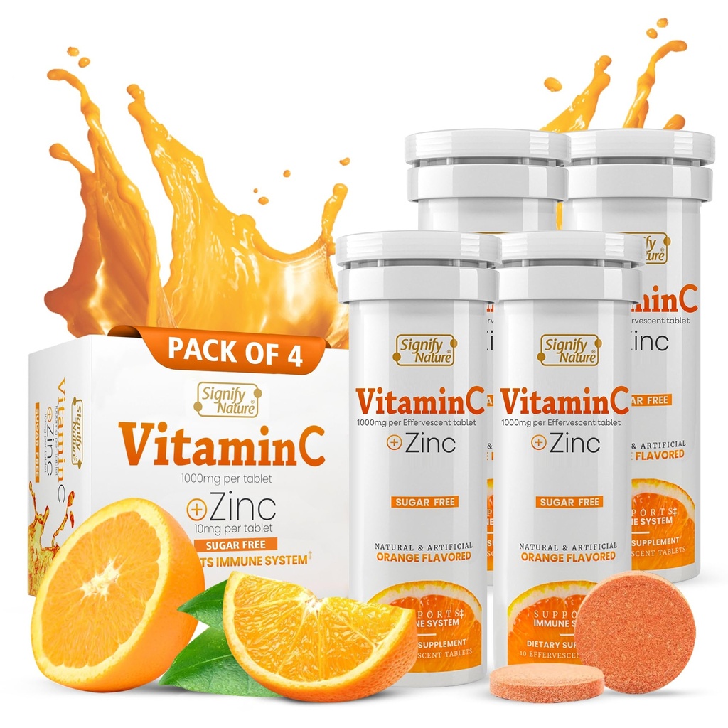 SIGNIFY NATURE Vitamin C 1000mg Šumeče tablete - Močna Imunska podpora VIT C z cinkovim dodatkom - Sugar-free & Vegan Formula 