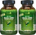 Irwin Naturals Biotin-6000-60 Liquid Soft-Gels, Pack of 2 - Podpira moč in zaščito za lase in nohte - z oljem Avocado, kokosovim oljem, Lutein & Zeaksantin - 60 skupno serviranje