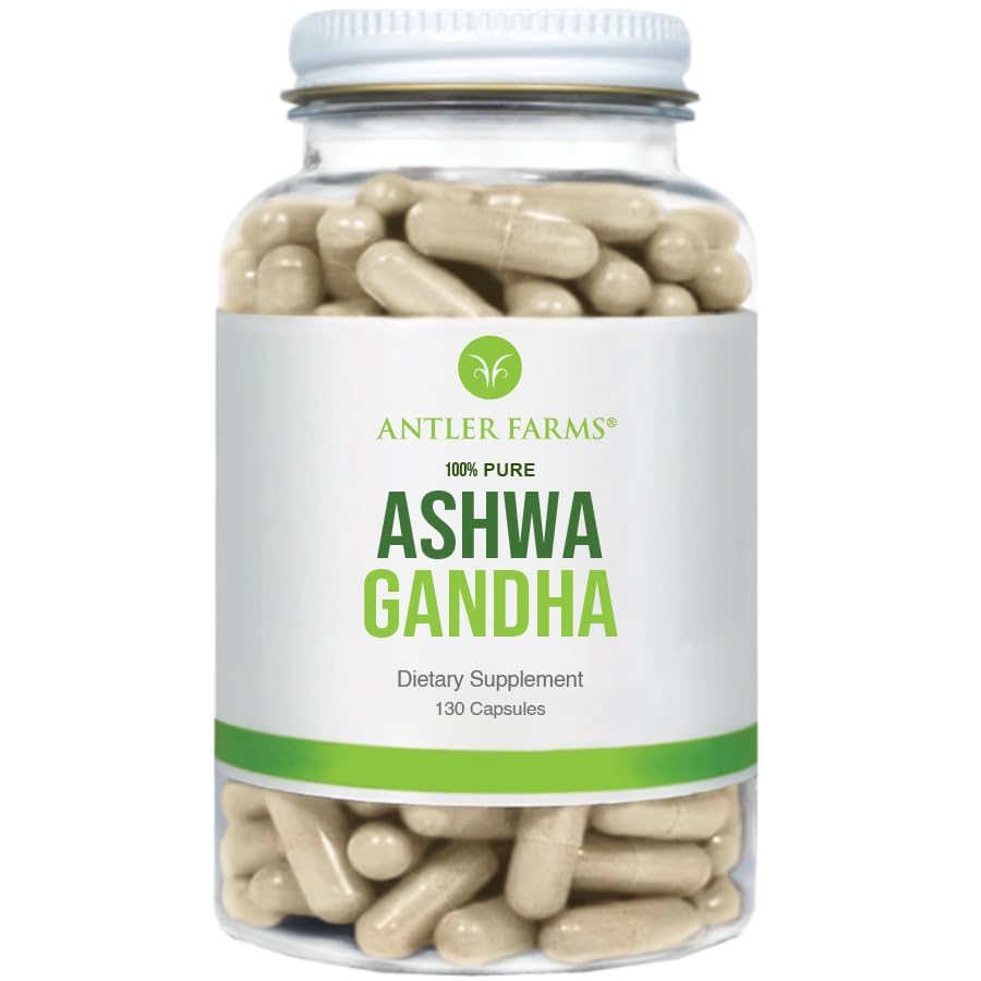 Antler Farms – 100% Pure Ashwagandha Root and Ashwagandha Root Extract, 130 Kapsule, 1200mg – Standardizirani na 5% z anolidi, izboljšuje duševno zmogljivost, energijo in imuniteto