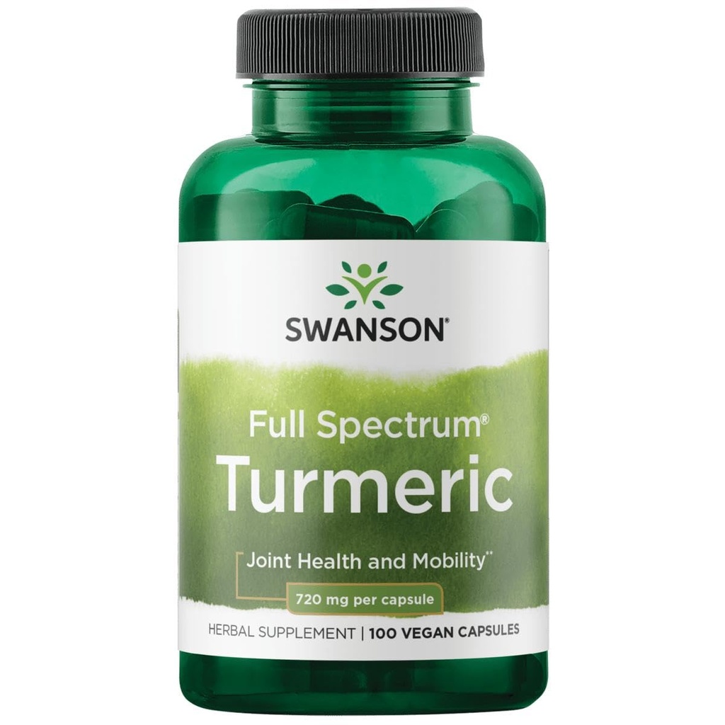 Swanson Full Spectrum Kurkuma - Zeliščni dodatek, ki podpira skupno zdravje in mobilnost - Naravna formula, ki podpira Digestive Health - (100 kapsul, 720mg vsak)