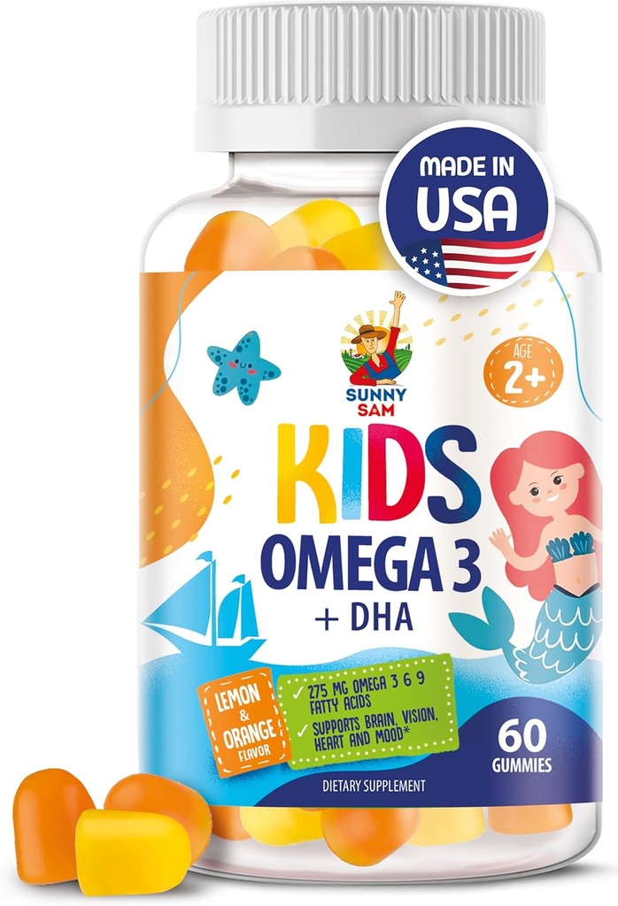 Omega 3 Gumiji za otroke in odrasle - 60 Žvečljivi gumiji - brez ribjega olja Vegan Omega 3 6 9 DHA Gummy dodatek