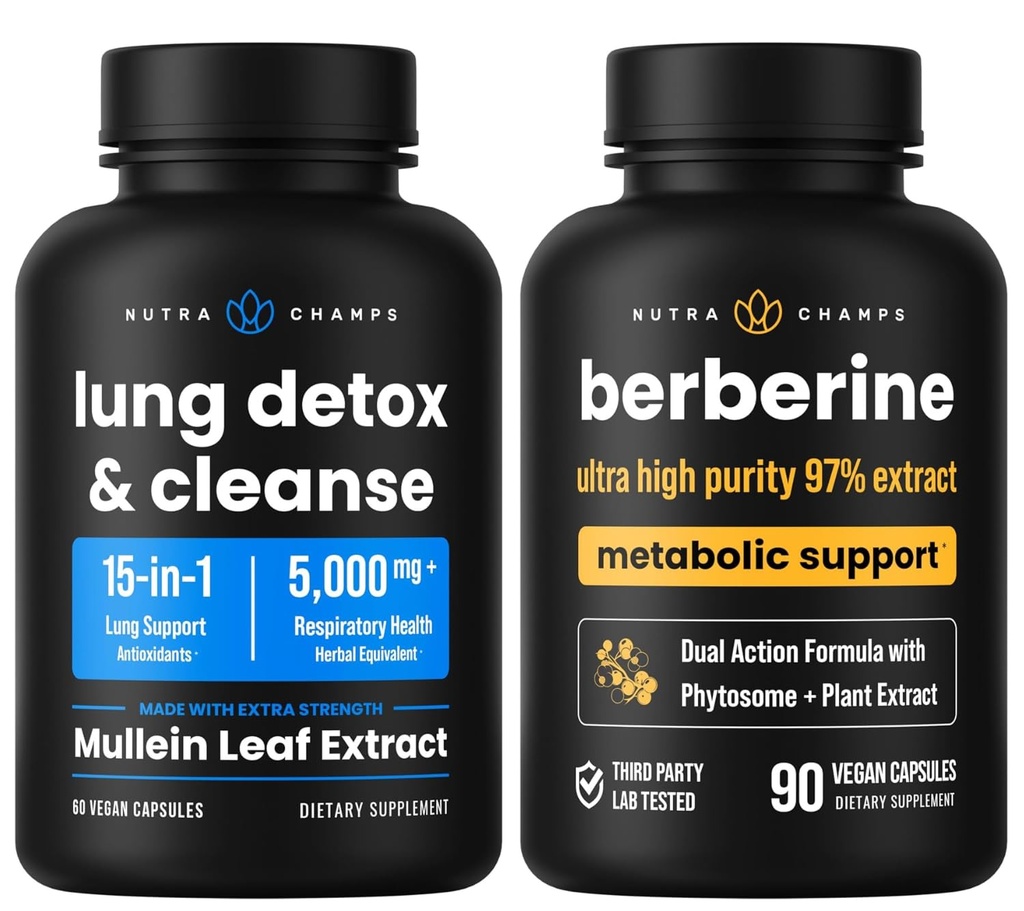 NutraChamps popolna dihalna in presnovna podpora: Lung Cleanse & Berberine Duo