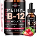 Vitamin B12 tekoče kapljice, B12 vitamini 5000 μg, vitamin B kompleks dodatek z metilkobalamin B12 podjezično, vitamin B6, Folat za energijo, možgani, zdravje srca, veganska jagoda aroma 2 Fl Oz