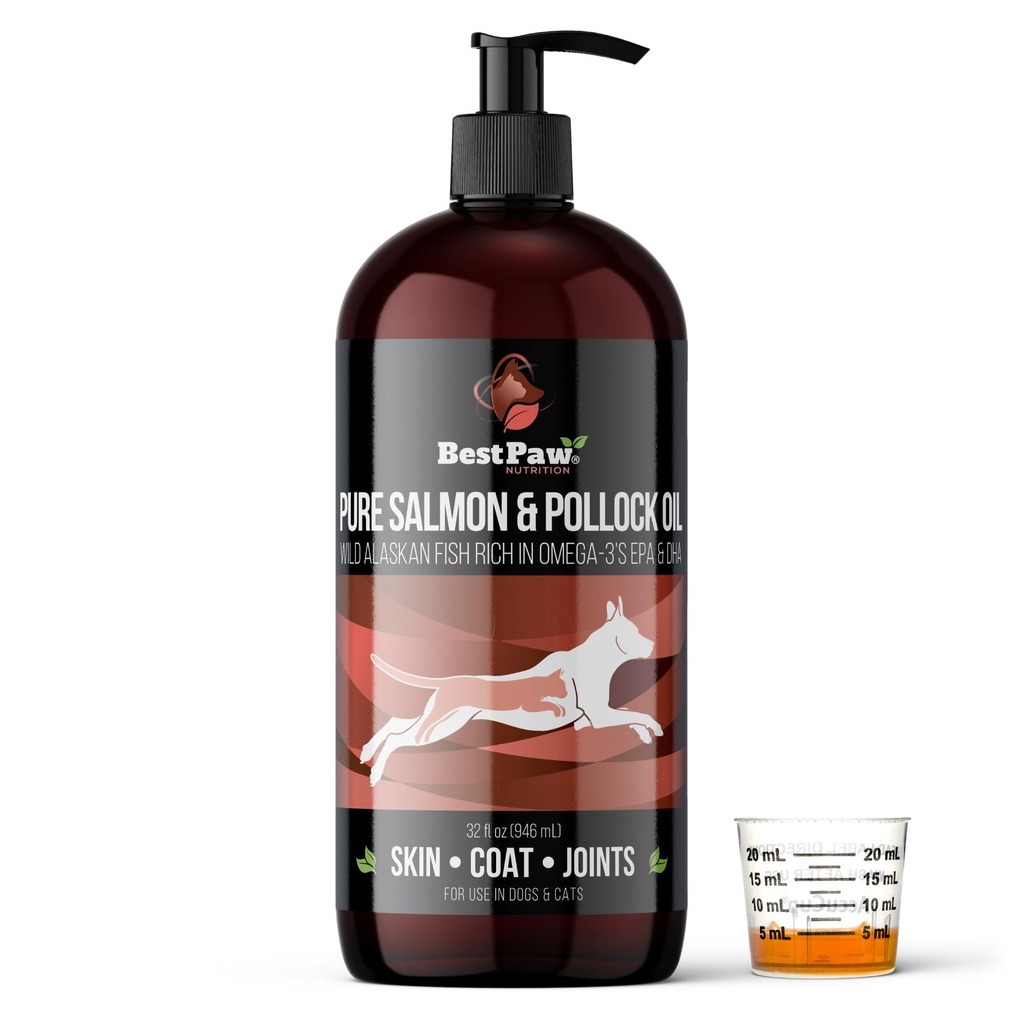 Pure Wild Aljaski Salmon Oil za pse in mačke Koža in plašč - Ribje olje Tekoča s črpalko - Podpira skupno funkcijo, Immune & Heart Health - Omega 3 Liquid Food Supplement - All Natural EPA + DHA - 32oz