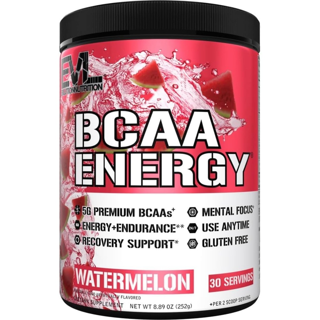 EVL BCAA-ji Aminokisline v prahu - BCAA Energija Pred vadbo Prašek za obnovo mišic Lean rast in vzdržljivost - Rehidracija Post Workout recovery pijača z naravnim kofeinom - lubenica
