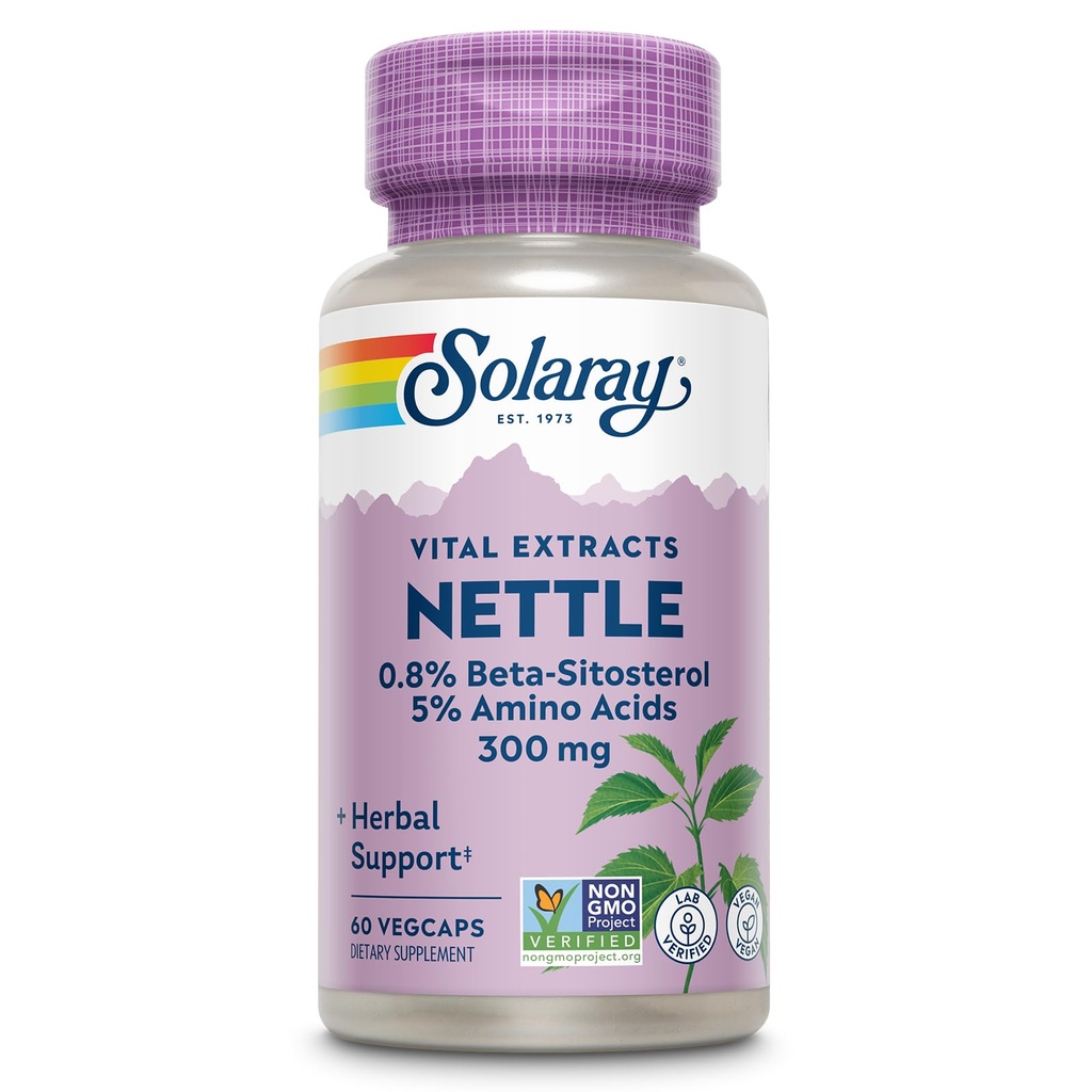 SOLARAY Root Extract 300 mg z Nettle Root 150 mg, Zdrav urin in prostata Podpora za moške z aminokislinami in beta-sitosterol, Vegan, 60-dnevni garancije, 60 Serving, 60 VegCaps