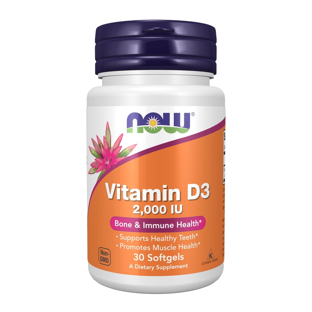 NOW Foods Supplements, Vitamin D-3 2.000 IU, Visoka moč, Strukturna podpora*, 30 Softgels