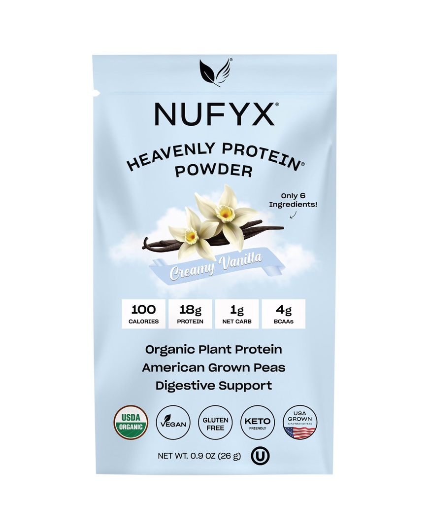 NUFYX® • Nebeški Protein® Powder • Najboljši 100% organski rastni grah na svetu • Vegan • Gluten brez • Nizki ogljikovi hidrati (Creamy Vanilla, Packet)