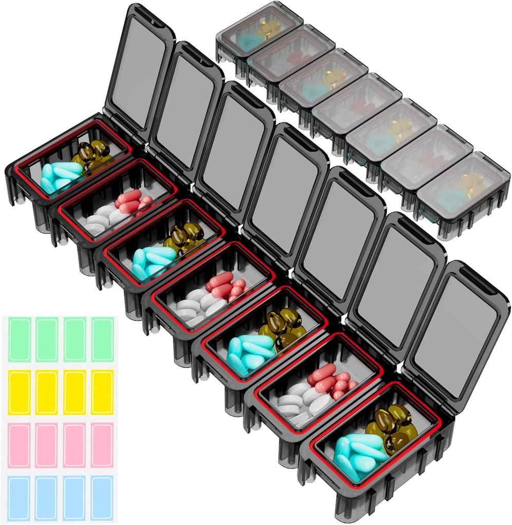 Tedenska tabletka Restree Organizator, 7 oddelki Prenosne tablete Box enkrat na dan, Vlaga-Proof potovalne tablete, Tablete shranjevanje polje za vitamine, Medicina, ribje olje / Dobavitelji (črna)