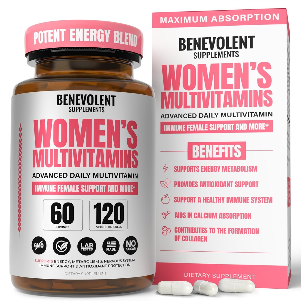 Multivitamin za ženske - dodatek za energijo, imuniteto in podporo ženskam - dnevni vitamini za ženske z biotin, kalcij, magnezij - ne-GMO, vegetarijanski ženski multivitamin - 120 kap