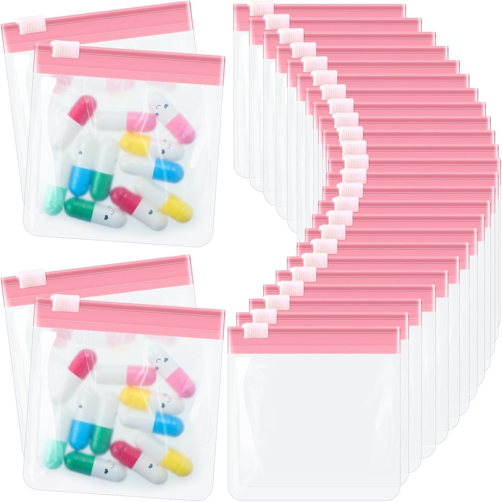 24 kosi tablete vrečke vrečke Zippered tablete vrečke set za ponovno uporabo prosojna medicina organizator samotesnilno medicina vrečka potovanje plastične tablete vrečke s slide Lock tablete Baggies za tablete (Svetlo roza)