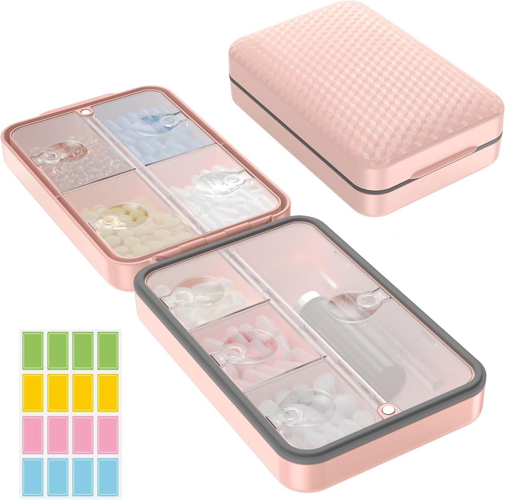 Restree tedenske tablete Organizator, Magnetic Moistrure dokaz tablete, velike zmogljivosti tablete tablete škatla z notranjo Clear Lid za vitamine, dodatki, in dnevna zdravila 8 predel (Pink)