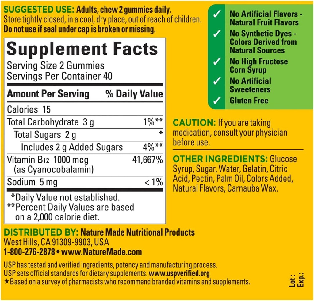 Nature Made B12 Energy Gummies 80 Count, (Pack of 2), Okus se lahko razlikuje.