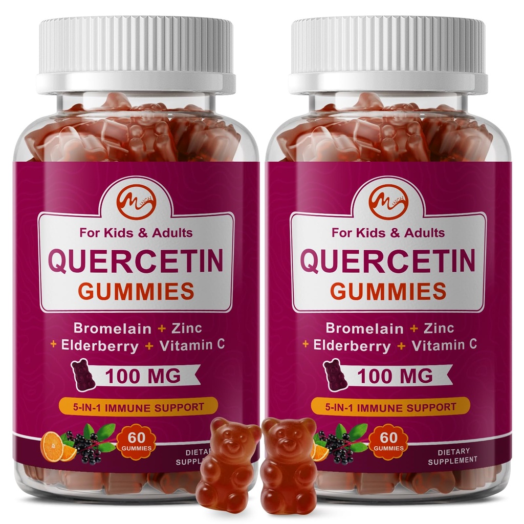 (2 Pack) Quercetin Gumies z bromelain, Elderberry, cink in vitamin C - žvečljivi Quercetin 700mg dodatek za imuniteto, alergije, podpora za staranje - Veganski Gumies za odrasle & Kid