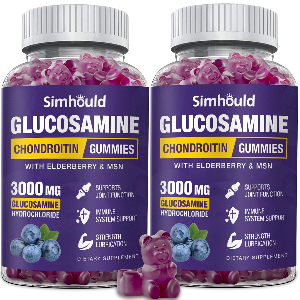 2 Pakiranja Glukozamin Chondroitin Gumies - 3000MG Dodatna moč Skupna podpora dodatek z MSM & Starejše jagode, Fleksibilnost, Antioksidant Imunska podpora Gummy za odrasle, moške in ženske