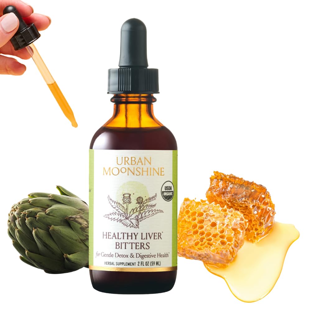 Urban Moonshine Zdrava jetra Bitters - Podpora jeter - Detox - Proizvodnja žolča - Gut Health - Artichoke - Dandelion - Gentle Detox* -Organic- 2 Fl Oz