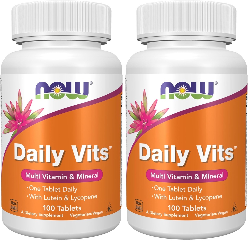 NOW Supplements, Daily VitsTM, Ena tableta dnevno z Lutein & Lycopen, 100 tablet (Pack po 2)
