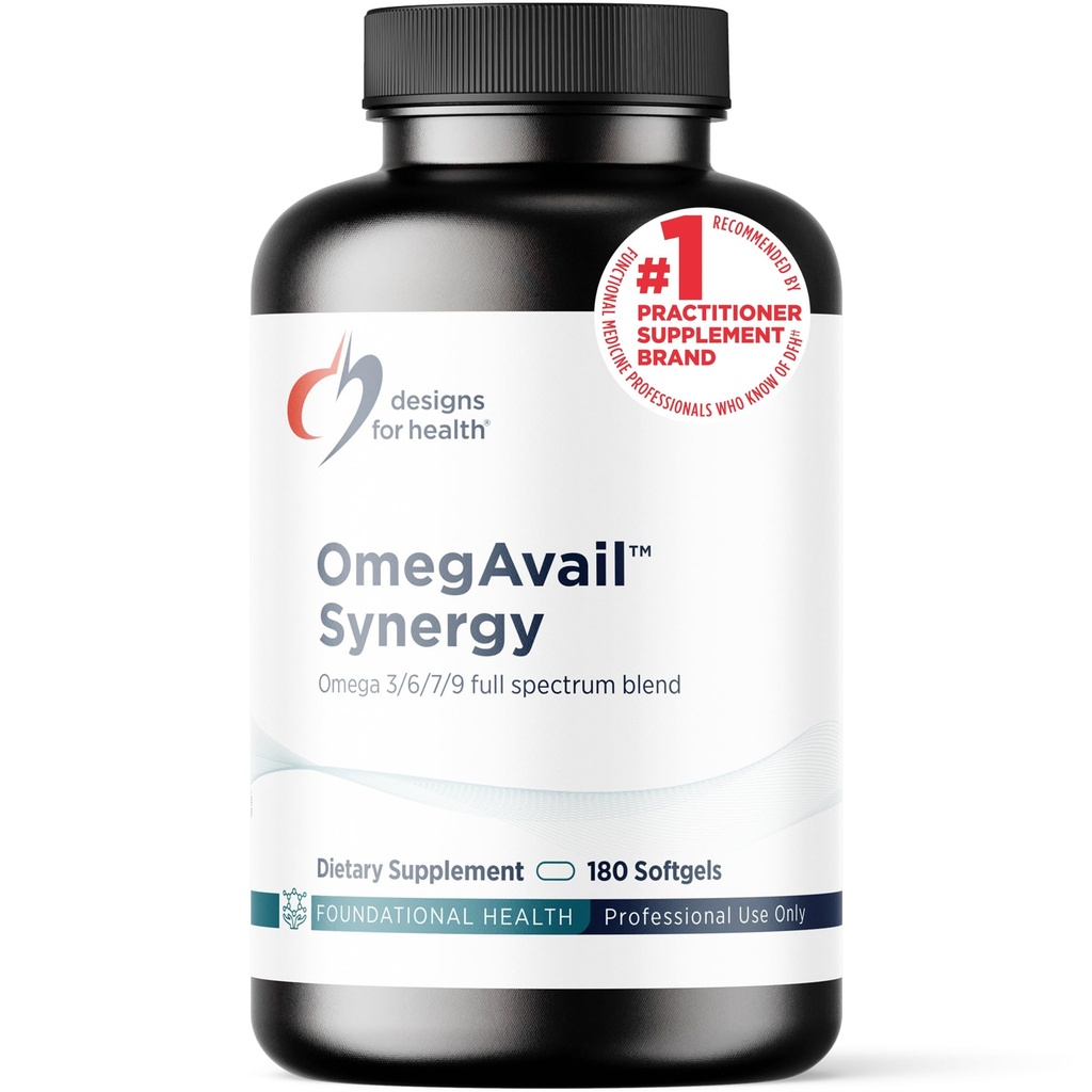 Designs for Health OmegAvail Synergy - Omega Complex za odrasle - Omega 3-6-7-9 Maščobne kisline iz Borage in Macadamia Oil + Triglicerid (TG) Ribje olje z DHA & EPA (180 Softgels)