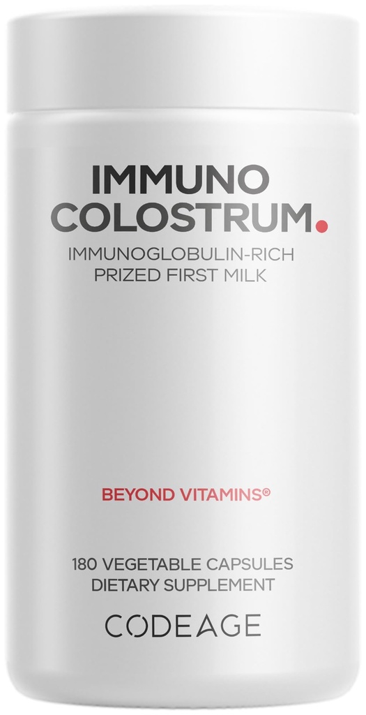 Codeage Colostrum dodatek, Grass-Fed Colostrum - nagrajeno prvo mleko - zamrznjena trava - vitamini, imunoglobulini, rastni dejavniki - ne-GMO, Gluten-free - 180 kapsul