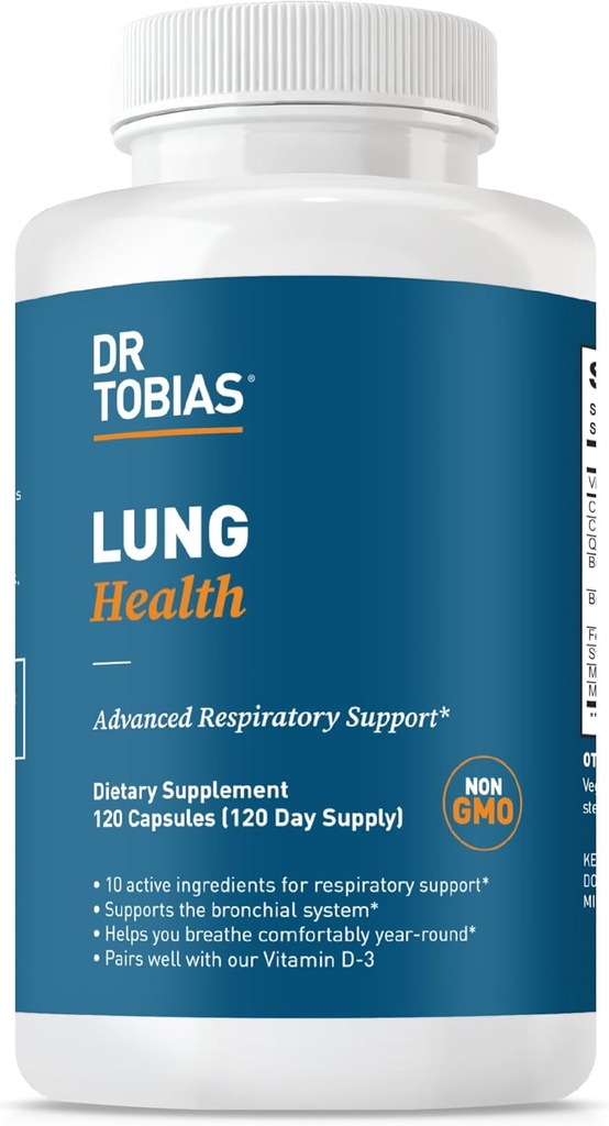 Dr. Tobias Lung Health Supplement z vitaminom C, Butterbur, Quercetin & Bromelain, Advanced Lung Cleanse Detox Formula za bronhialni in dihalni sistem, Non-GMO, 120 Kapsule, 120 Servings