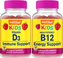 WellYeah Vitamin D3 Otroci + Vitamin B12 Otroci, Gummies Bundle - odličen okus, Vitamin dodatek, Gluten brezplačno, GSO brezplačno, Žvečljivi gumi