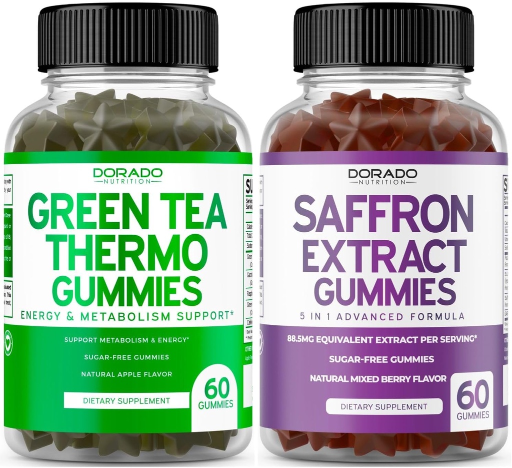 Green Tea Fat Burner (60 Count) Hujšanje Fat Burner Supresant za odrasle in Saffron dopolnila (60 Gummies) Premium Sugar Free Gummy - 5 v 1 Napredna Formula - Vegan Safe & ZDA Made