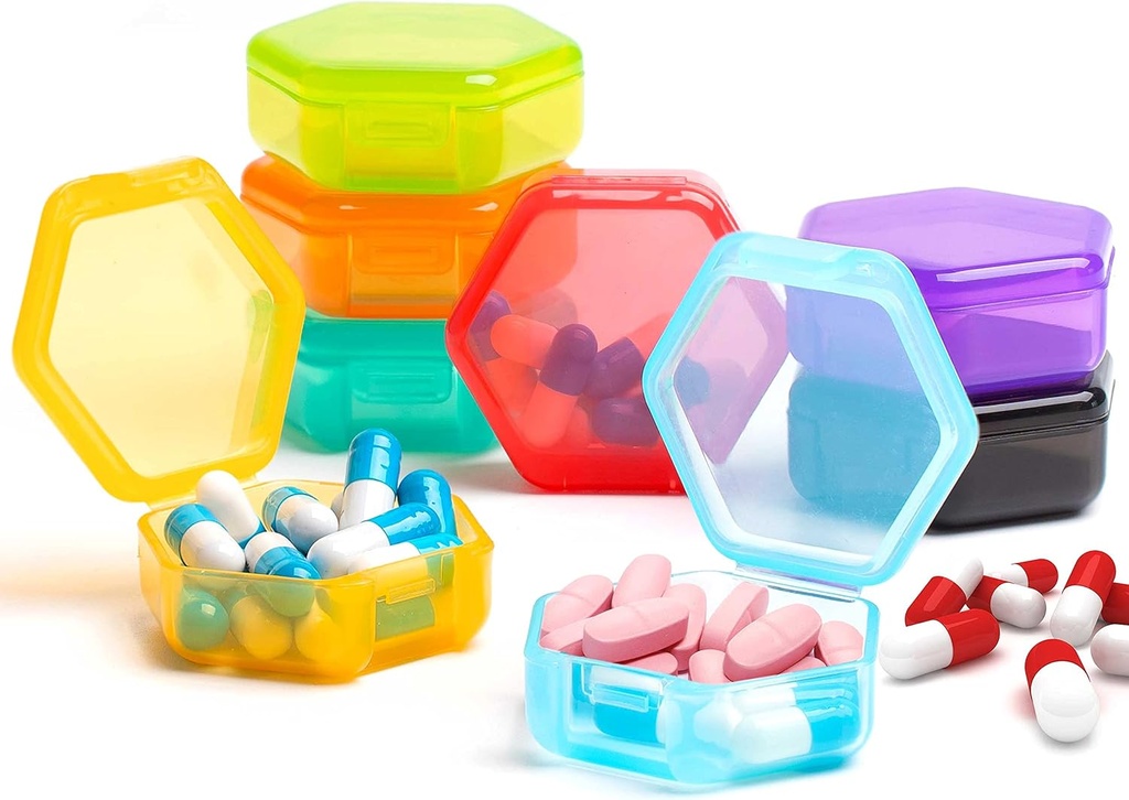 [8 Pack] Organizator majhne tablete, potovalne tablete Box Prenosljiv BPA Free Mini tablete Case za žep, tablete zdravila in vitamini imetnik (Vivid barve)