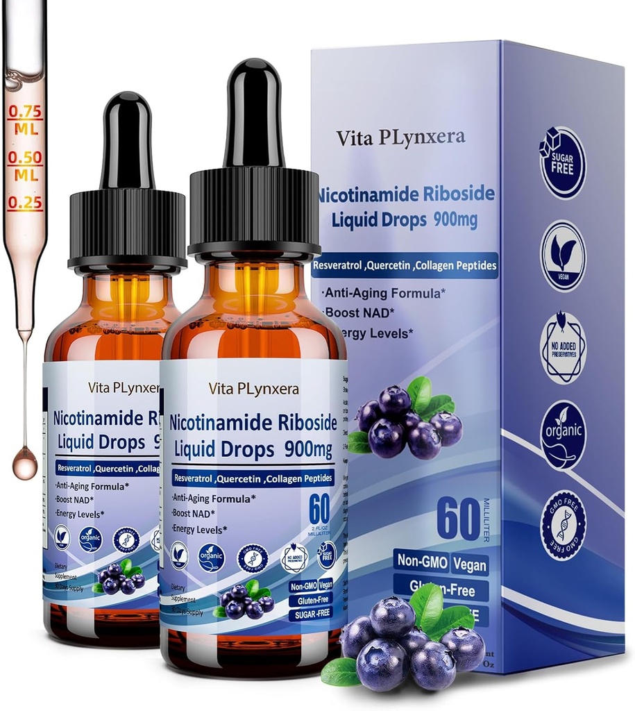 2 paket NAD dopolnila za ženske in moške, NAD nikotinamid Riboside Resveratrol 900mg & Quercetin, Niacin, Kolagen, Biotin, Liquid NAD Plus dodatek NR900 za anti-Aging kože energije dolgoživost fokus