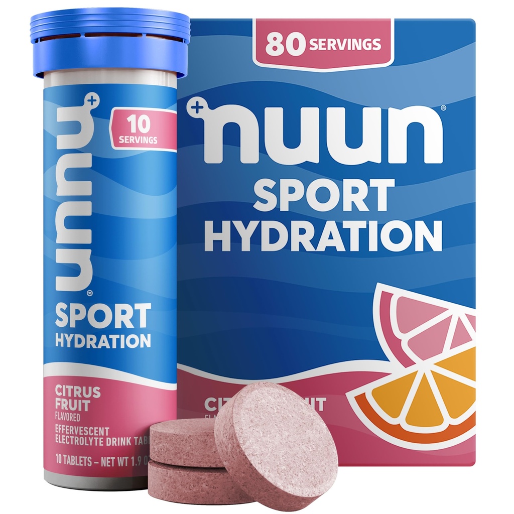 Nuun Sport Elektrolitske tablete z magnezijem, kalcijom, kalijem, kloridom in natrijem, brez glutena in veganom, citrusovim sadjem, 8 pakiranj (80 skupaj)