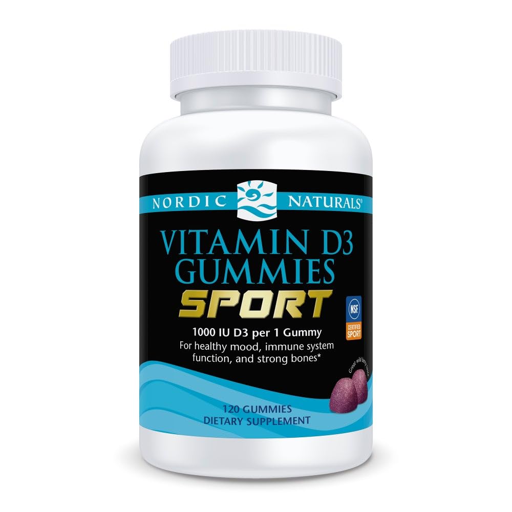 Nordic Naturals Vitamin D3 Gummies Sport, Wild Berry - 120 Gummies - 1000 IU Vitamin D3 - NSF Certified - Zdrave kosti, Mood & Imunski sistem Funkcija - Non-GMO - 120 Servings