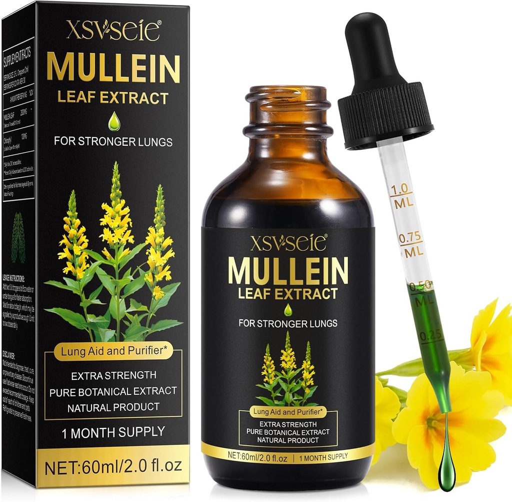 Mullein kapljice za pljuča, Mullein Leaf Extract za pljuča,Mullein Leaf Extract Tinktura s klorofil naravno zeliščni dodatek Mullein ekstrakt kapljice za čiščenje pljuč in dihanje zdravje