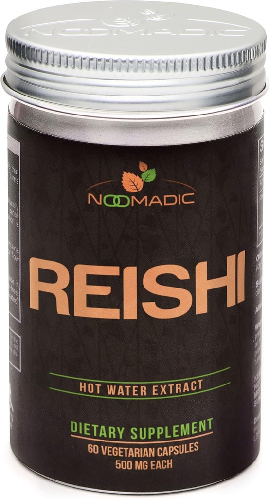 Noomadic Reishi goba, 60 Kapsule, 500mg vsak, Splošna Wellness & Dolgoživost, Izvleček tople vode, Sadna telesa, 30% Beta-D-glukani