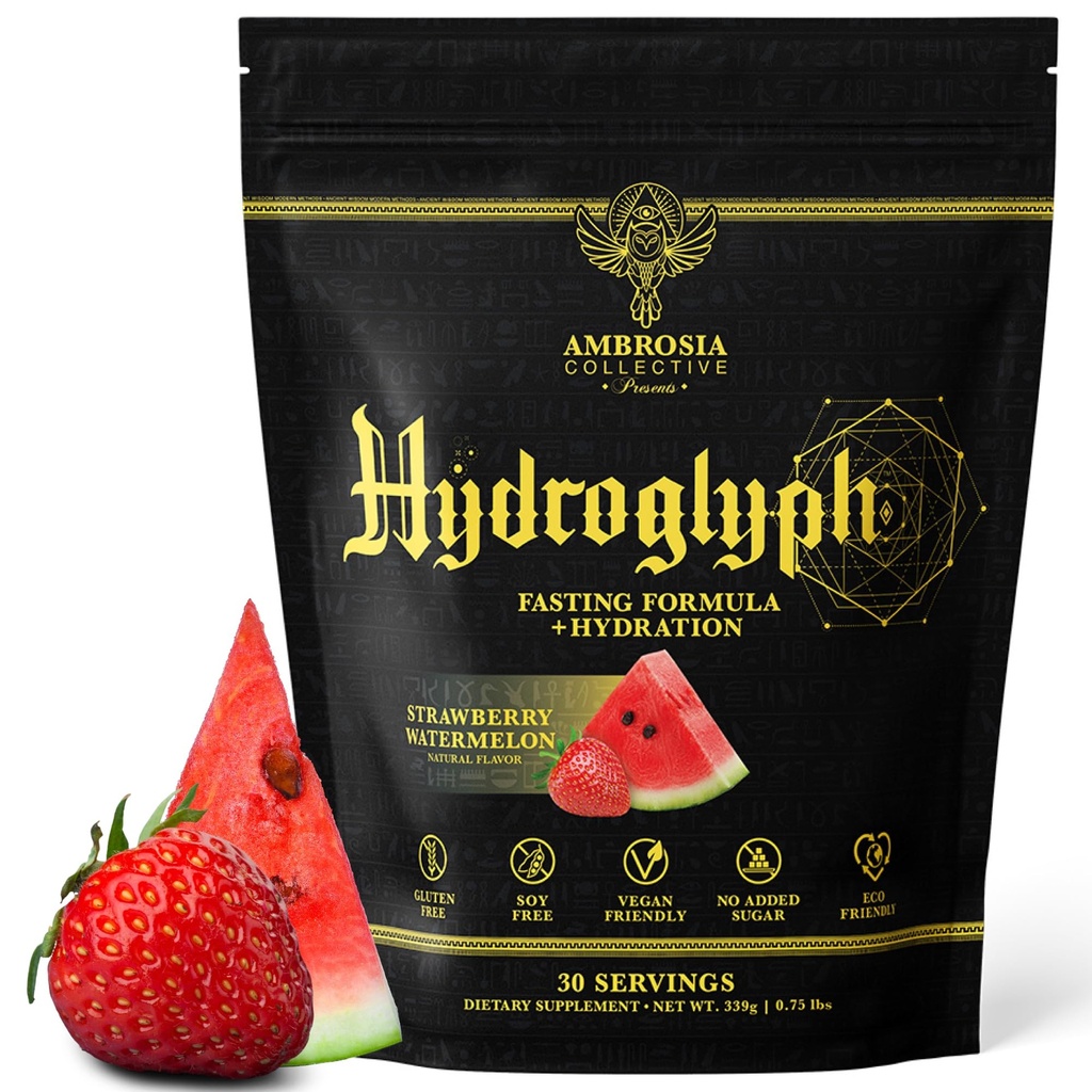 Ambrosia Hydrogliph Intraworkout Formula w/BCAA + EAA + Elektrolitski hidracijski prašek za zaščito mišic, 0g Sugar Fasting Hydration Drink Mix, Izdelana w/Coconut Voda (Storwberry Watermelon)