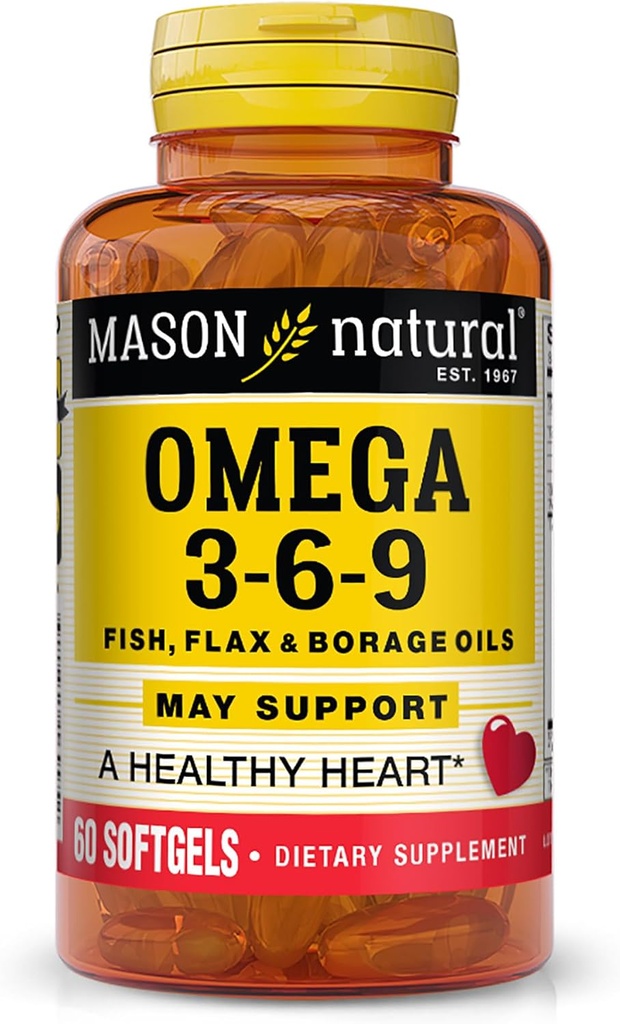 Mason Natural Omega 3-6-9 z ribami, Laneno seme, & Borage Oils, 60 Softgels