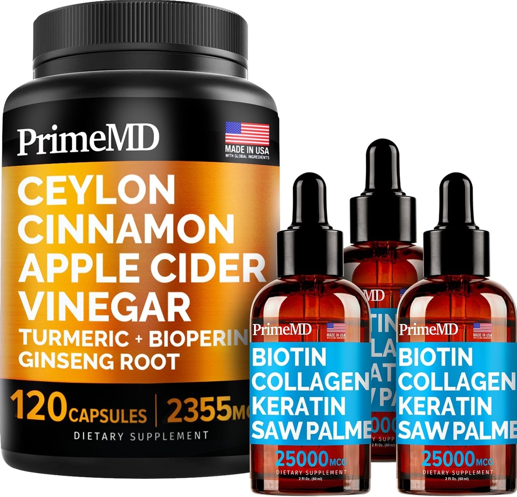 4- v-1 tekoči biotin kolagen keratin žaga Palmetto kapljice (2 fl oz - 3 paket) & 5- v-1 Ceylon cinamon w Kurmer & ginseng koren (120ct) strnad - lasje, koža, nohti, & Imunska podpora dodatek