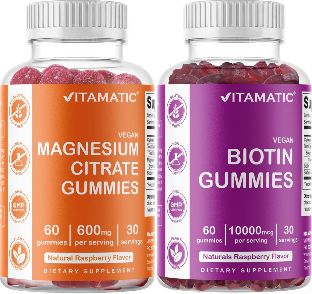 Vitamat Magnezij Gumies & Biotin Gumies - 60 Vegansko število vsak
