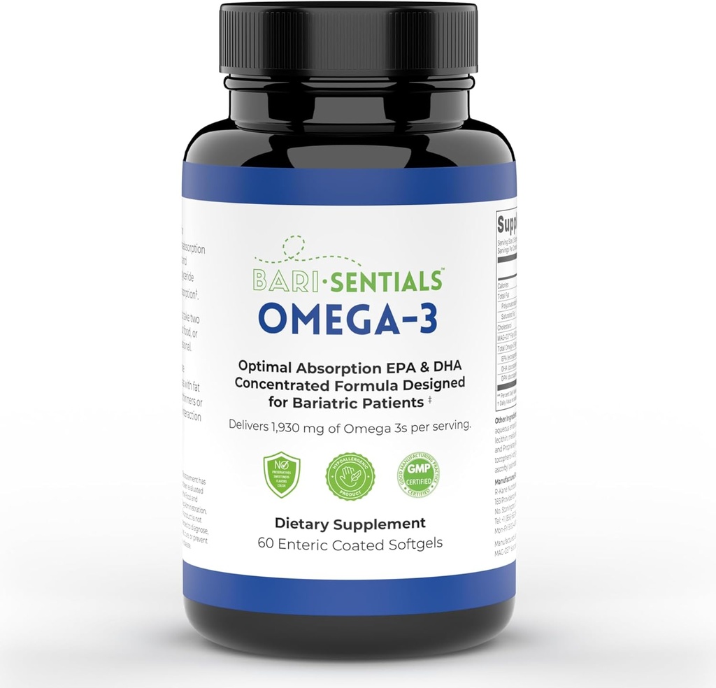 R-Kane Nutritionals Barisentials Omega-3 dodatek - 1,930mg EPA & DHA Per Serving- zasnovan za bariatrične bolnike- visoka absorpcija MAG-03 tehnologija - 60 Obloženi softgels (1-mesečna zaloga)
