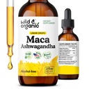 Wild & Organic Maca Ashwagandha Kapljice za moške in ženske - Perujski Maca koren in Ashwagandha Tinkture za splošno podporo - Veganski, sladkor in alkohol-free Extract dodatek - 2 fl oz