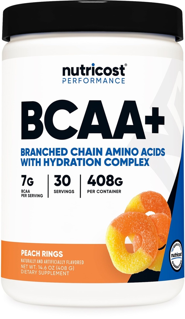 Nutricost BCAA + Hydration Powder (Peach obroči) 30 Servings - razvejane verige aminokislin s hidracijskim kompleksom - Gluten-free, Non-GMO