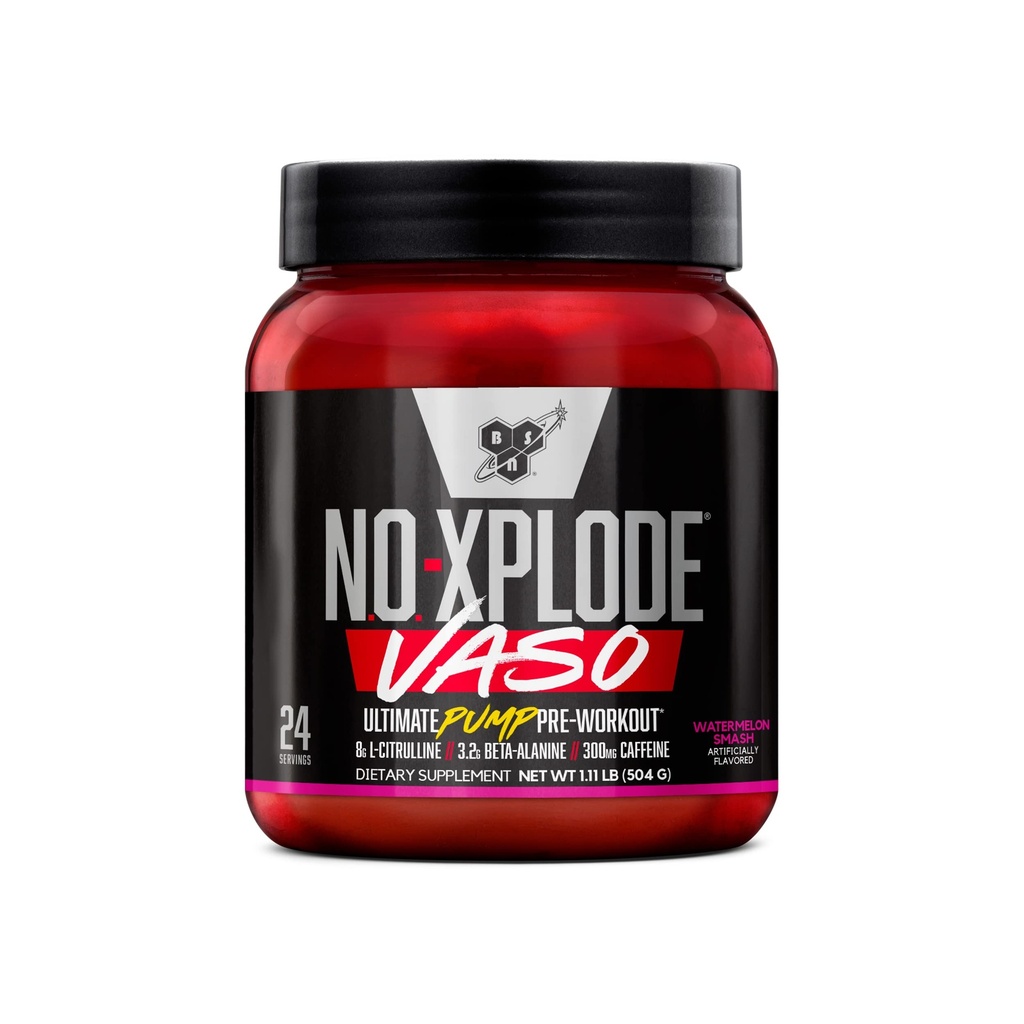 BSN N.O.-XPLODE Vaso Pre Worout Powder z 8 g L-citrulina in 3,2 g beta-alanina in energetika, aroma: lubenica Smash, 24 servivi