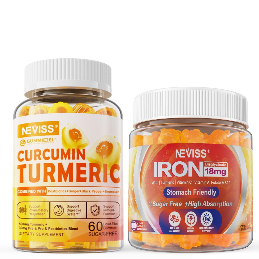 Sladkor brez kurkumin Polnjene Gumies 550mg za odrasle,Vegan železa Gumies dodatek z vitaminom C