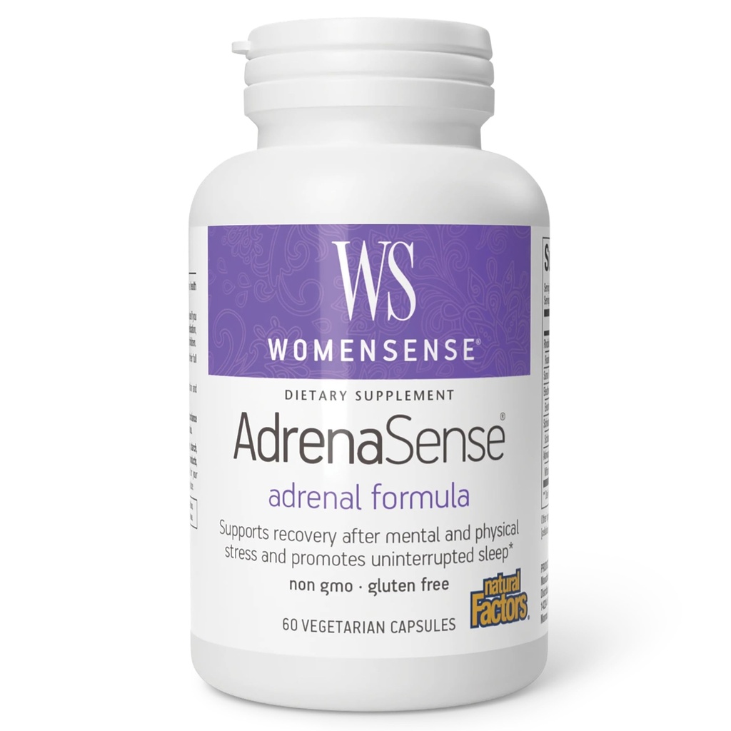 ŽenskeSense AdrenaSense z naravnimi dejavniki, AdrenaSense, Zeliščni dodatek za adrenalno podporo in razbremenitev stresa, Vegan, Non-GMO, 60 kapsul