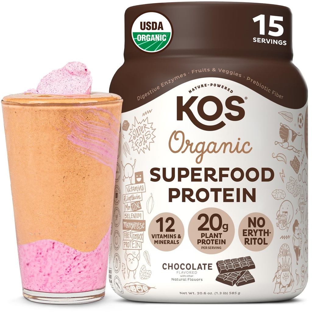 KOS na osnovi beljakovin v prahu, čokolada USDA Organska - mešanica beljakovin z nizko vsebnostjo ogljikovih hidratov, veganska superživila z vitamini in minerali - Keto, soja, mlečni izdelki - nadomestek za ženske in moške - 15