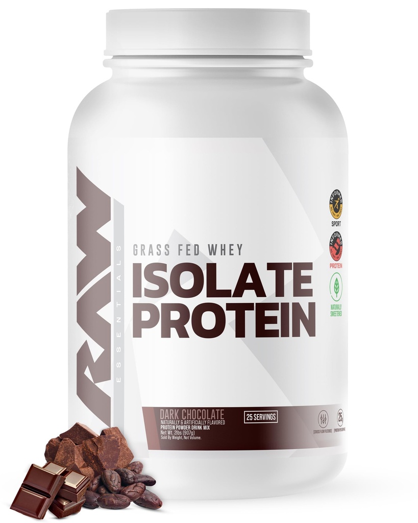 RAW Whey izolat beljakovin v prahu, temna čokolada - 100% travnato-krmni športi Prehrana sirotkinih beljakovin v prahu za rast in regeneracijo mišic - nizko vsebnostjo maščob, nizko vsebnostjo ogljikovih hidratov, naravno aromo in sladkano - 25