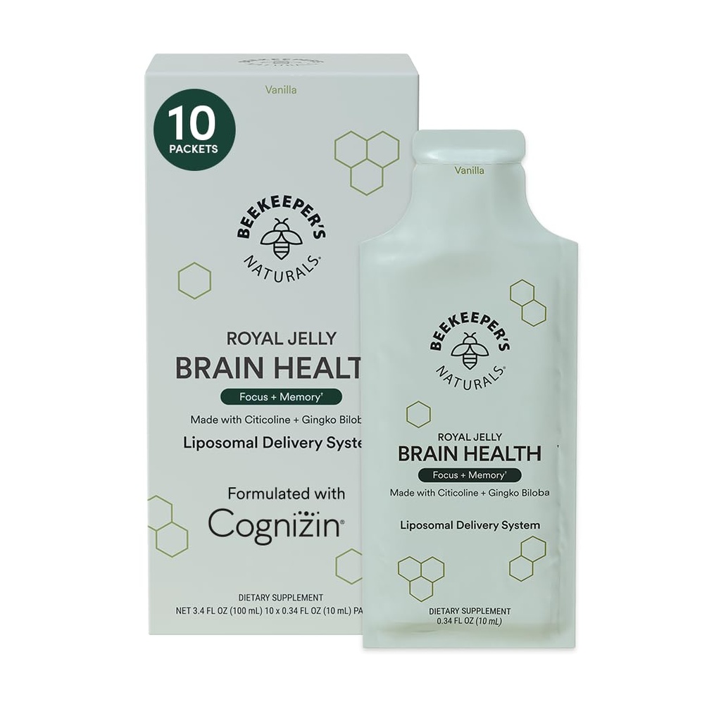 Nootropični Brain dodatek z Beekeever's Naturals, 500 mg Citocoline, Ginkgo Biloba, Bacopa Monnieri & Royal Jelly, podpira fokus in spomin, lažja absorpcija, Plus okusna Vanilla Flavor, 10ct