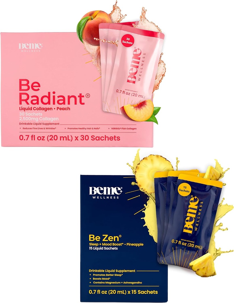 BeMe BeRadiant Breach & BeZen Bundle - Tekoči kolagen & magnezij Glycinate L-Theanine dodatki