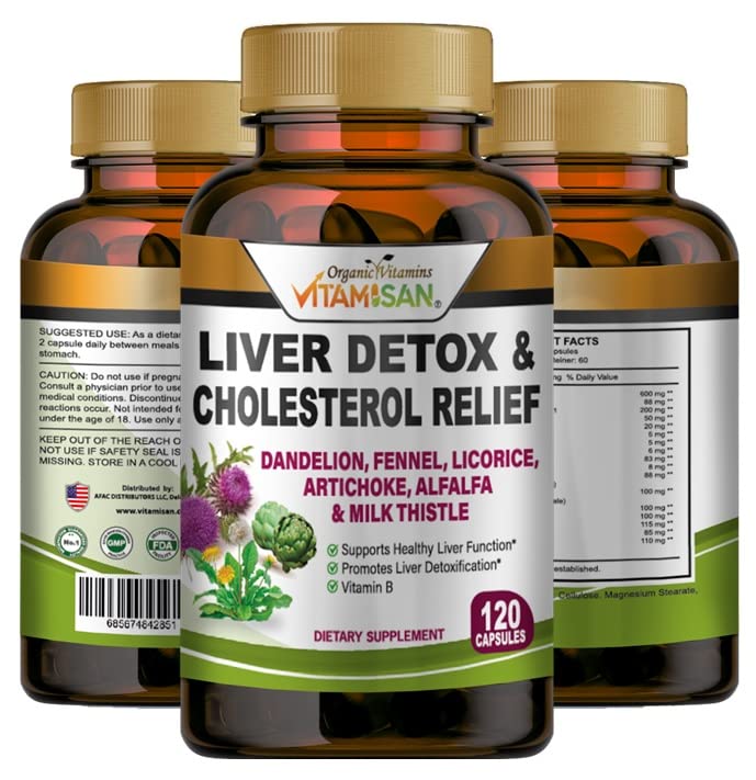 VITAMISAN jetra čiščenje detox dopolnila z mlekom Thistle-Fennel-Alfalfa-Vitamin B-Artichoke-Dandelion podporo korenin moški in ženske 120 Caps Detox čiščenje in povečanje imunskega