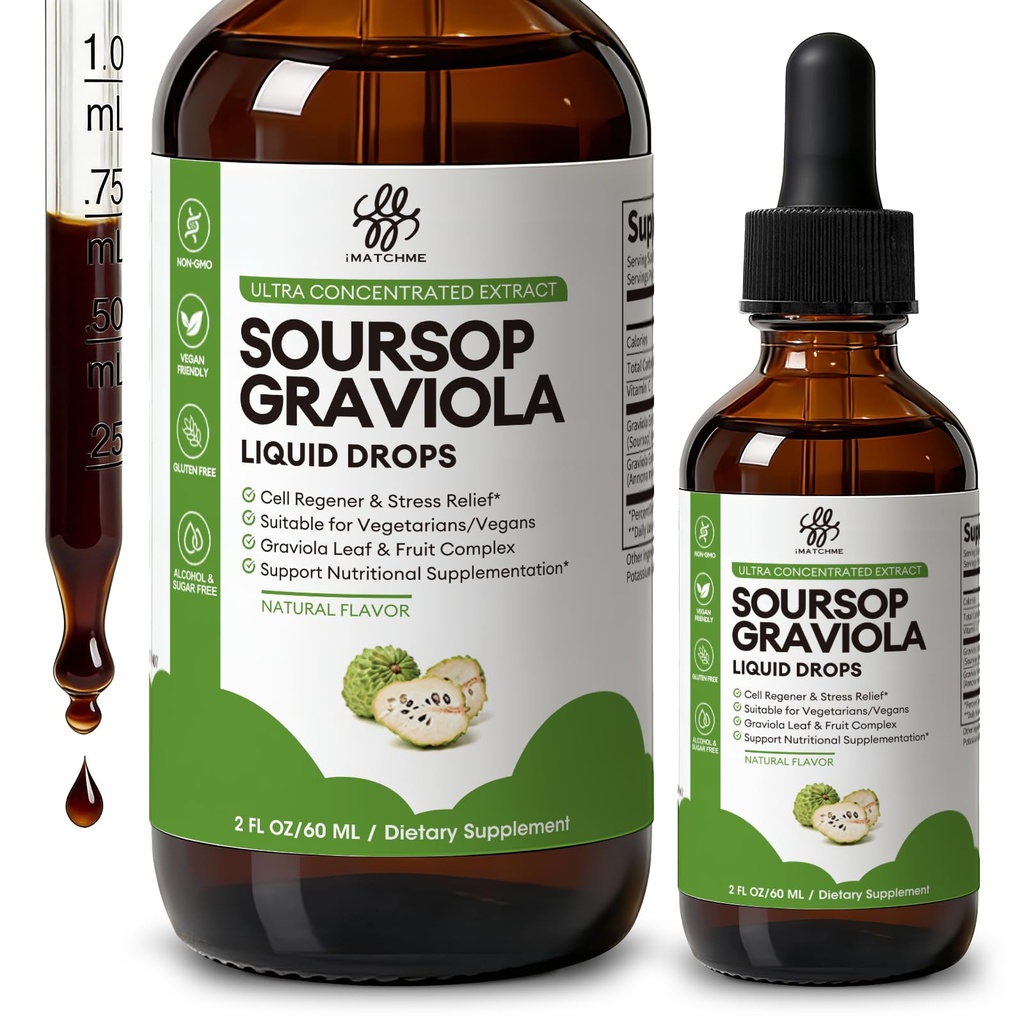iMACHME Soursop Graviola Tekoča kapljica za podporo celic in regeneracijo, Imunski sistem in Gut Health Support, Pure Soursop Bitters tekoče, visoka absorpcija, sladkor/gluten brez, naravna aroma, 2 Fl Oz