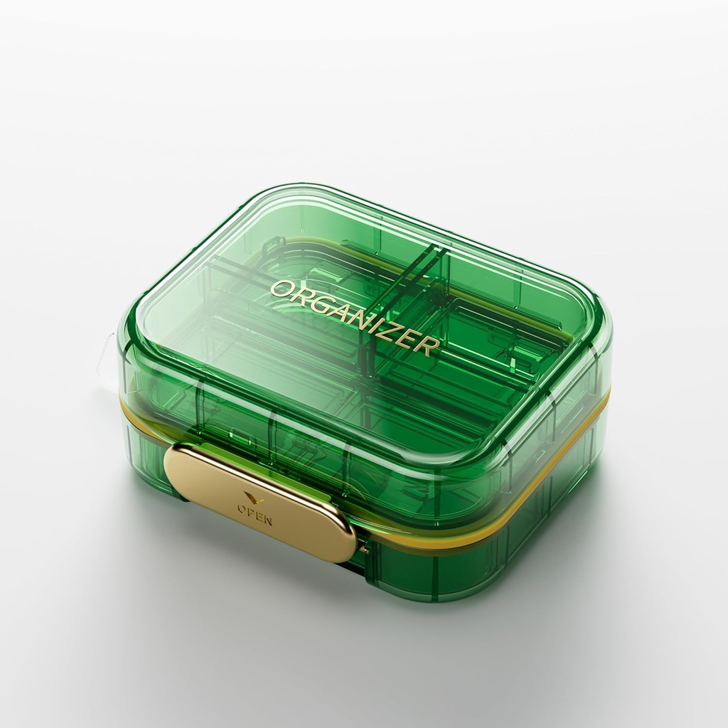 BEXEEN Stylish Daily tablet Organizer - Potovalno pakiranje Mali imetnik 7 Kompartmenti Cute Vitamin Case Portable Medicine Pocket Lekarna Dopolnilo kontejner za Purse Medication Dispenser Kit, Zelena